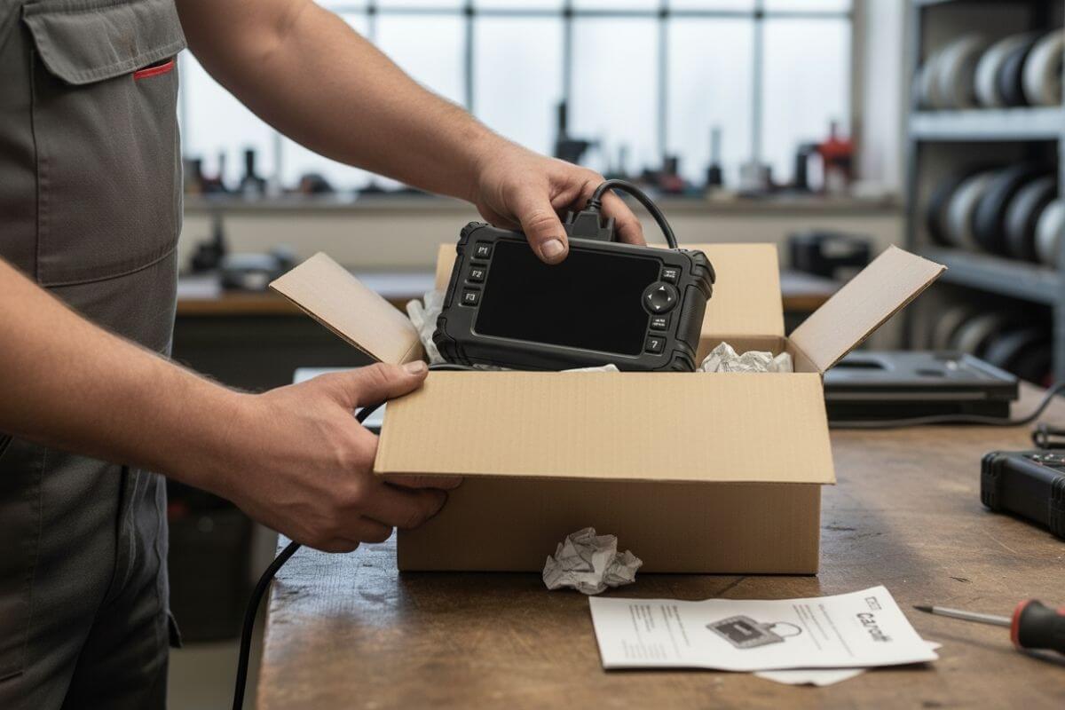 Diagnosegerät für Auto wird ausgepackt